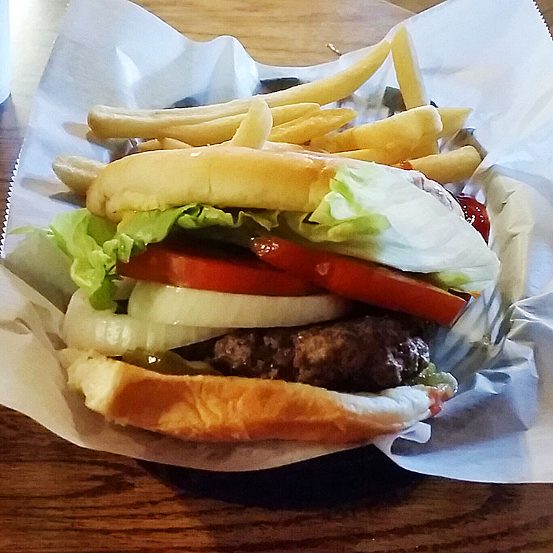 Old Delina Country Store old fashioned half-pound burger with all the fixings